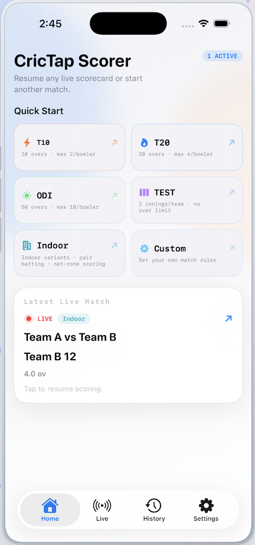 CricTap Scorer screenshot 1